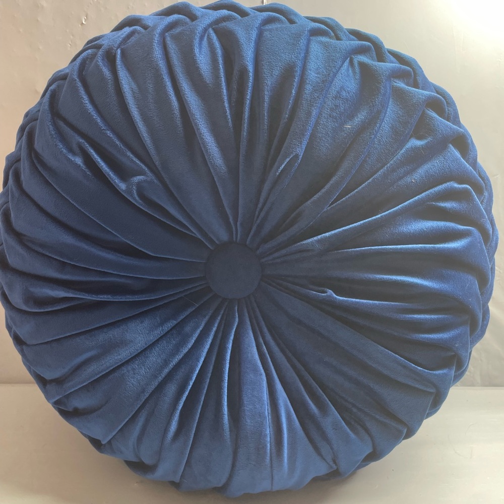 Source Unknown Round Pleated Decorative Pillow in Deep Blue
